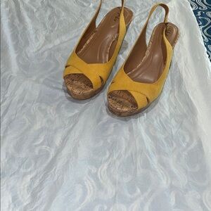 Yellow Slingback Wedge Sandals